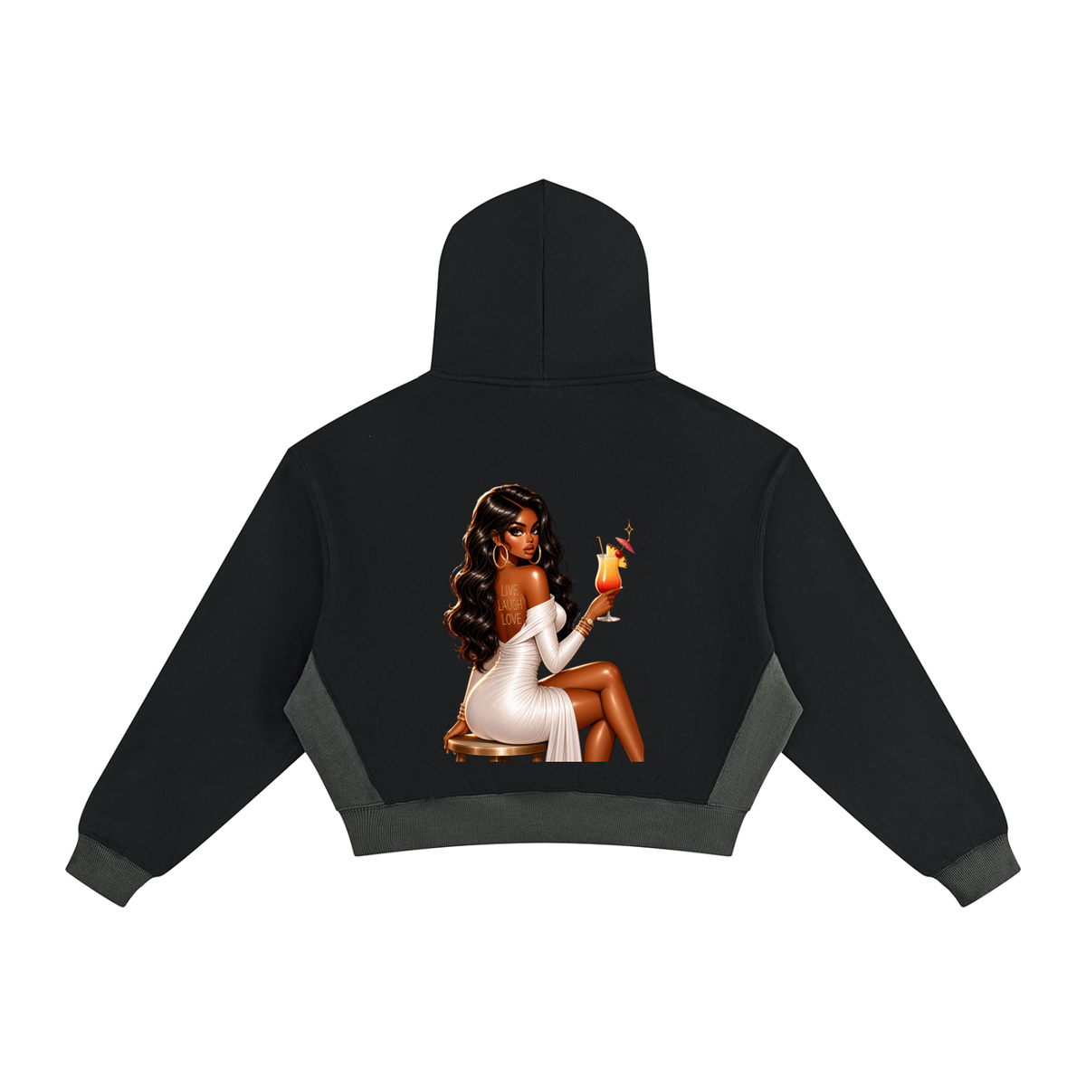 Glamorous Woman with Cocktail Graphic Drop Shoulder Hoodie
