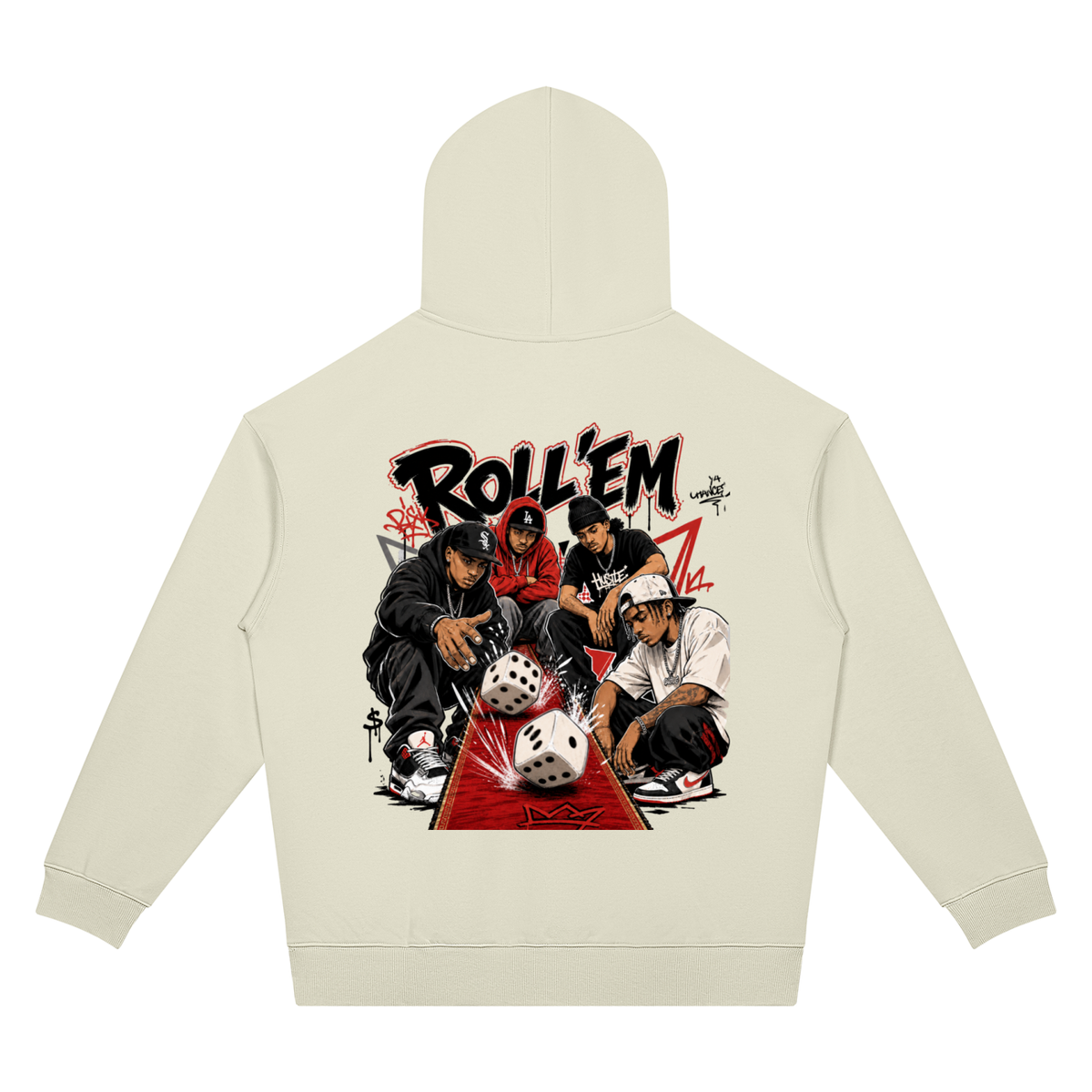 Dice Game Two-Sided Graphic Drop Shoulder Hoodie