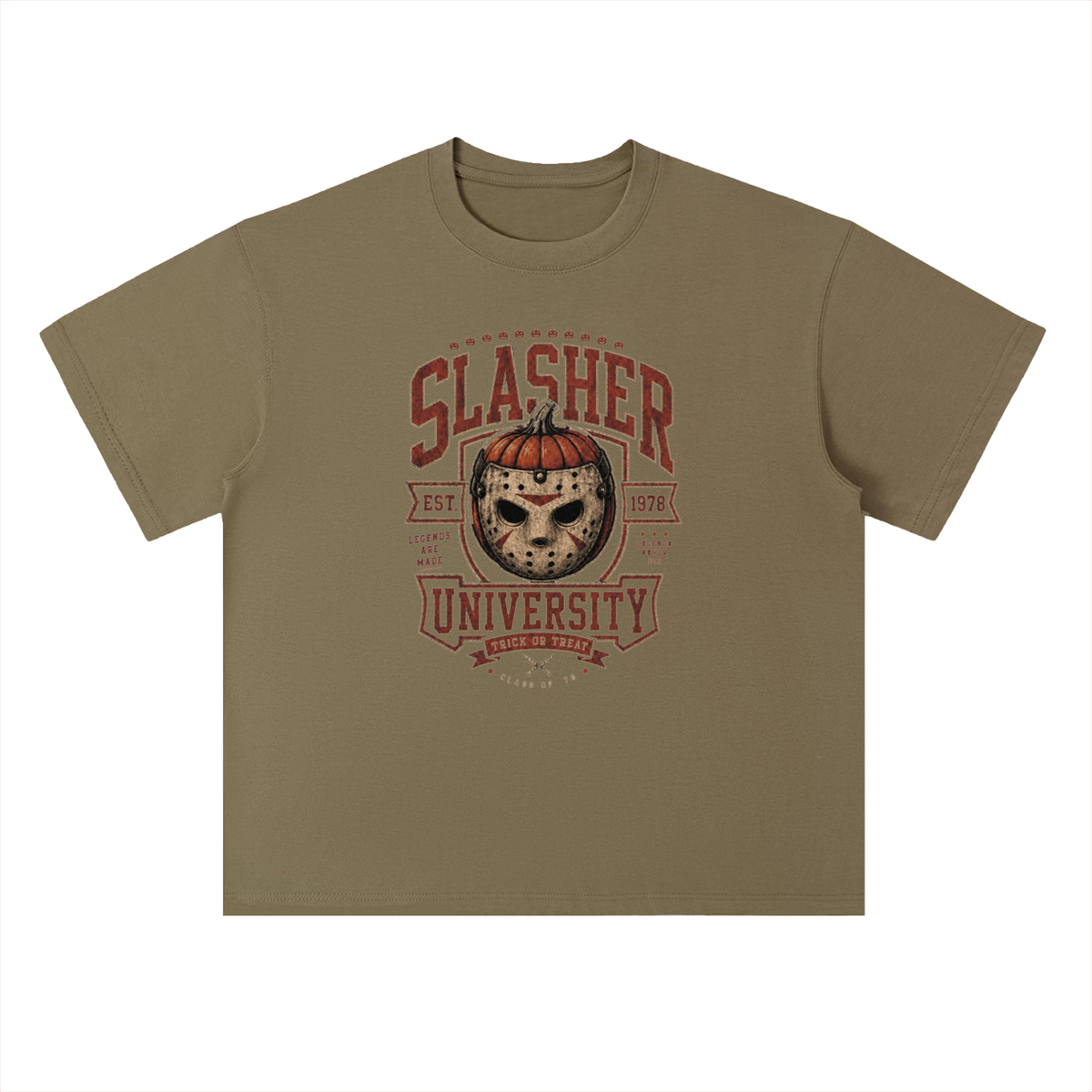 Slasher University Horror Mask Graphic Drop Shoulder Tee