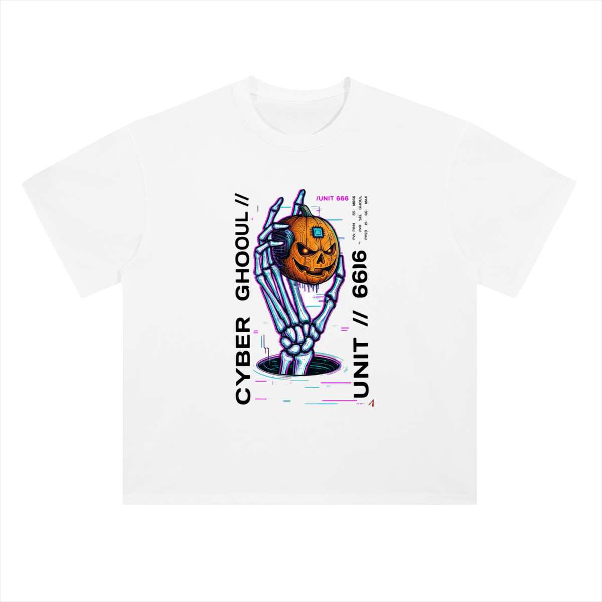 Cyber Punk Unit 666 Pumpkin Graphic Drop Shoulder Tee