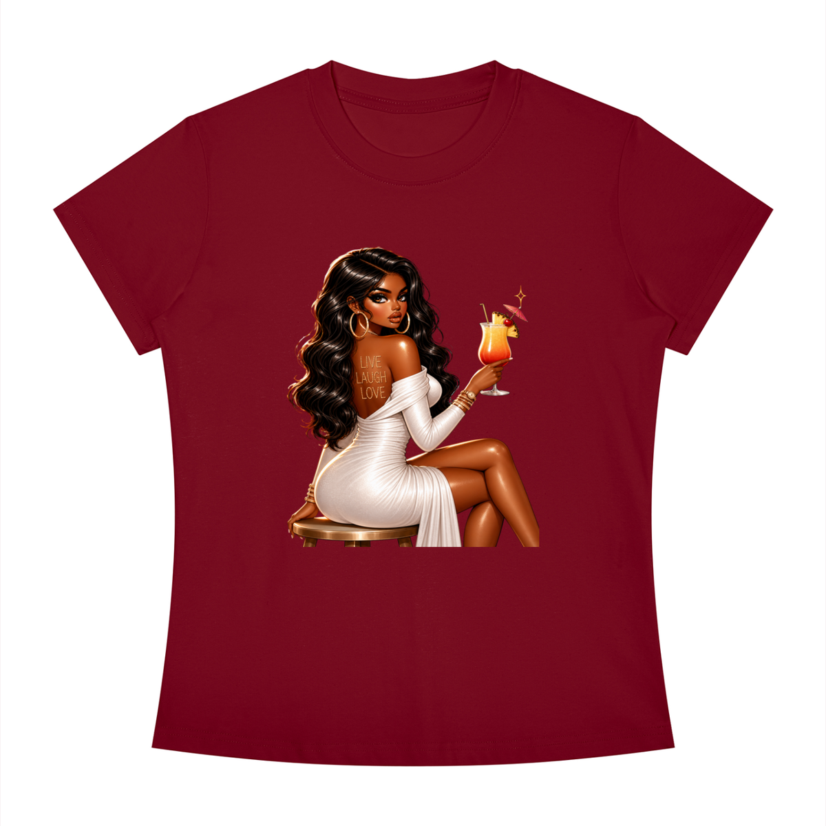 Glamorous Woman with Cocktail Women’s Slim-Fit Tee