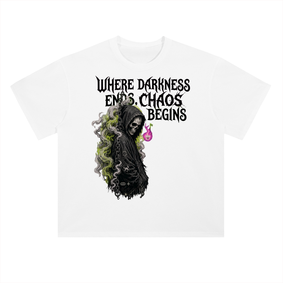 Where Darkness Ends Grim Reaper Graphic Drop Shoulder Tee