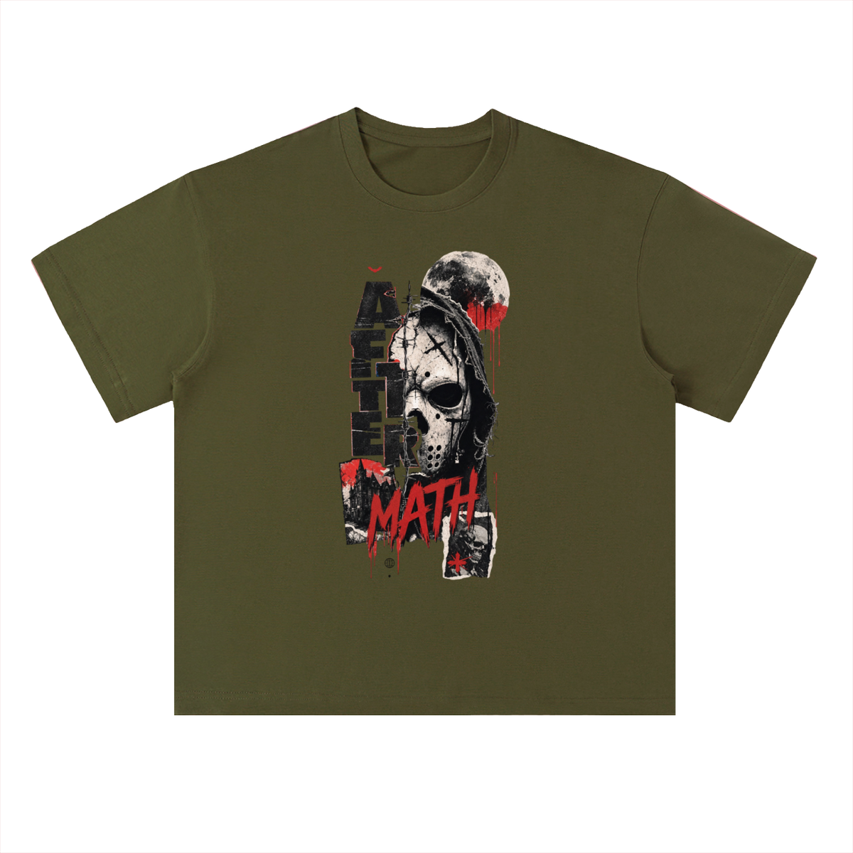 Aftermath Skull and Moon Grunge Graphic Drop Shoulder Tee