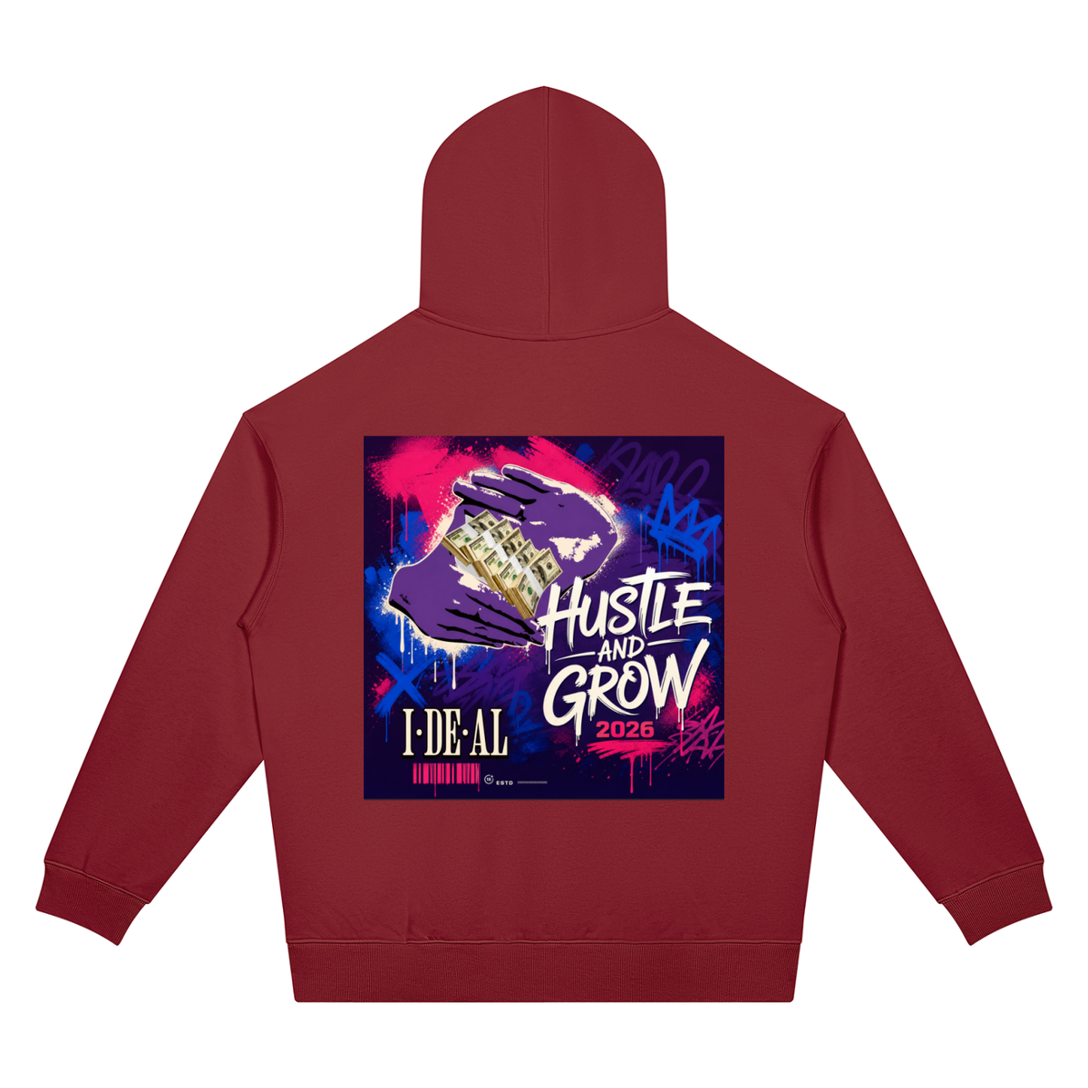 Hustle and Grow Two-sided Graphic Drop Shoulder Hoodie