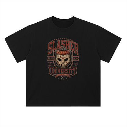 Slasher University Horror Mask Graphic Drop Shoulder Tee
