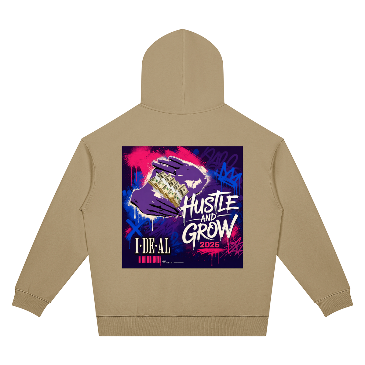 Hustle and Grow Two-sided Graphic Drop Shoulder Hoodie