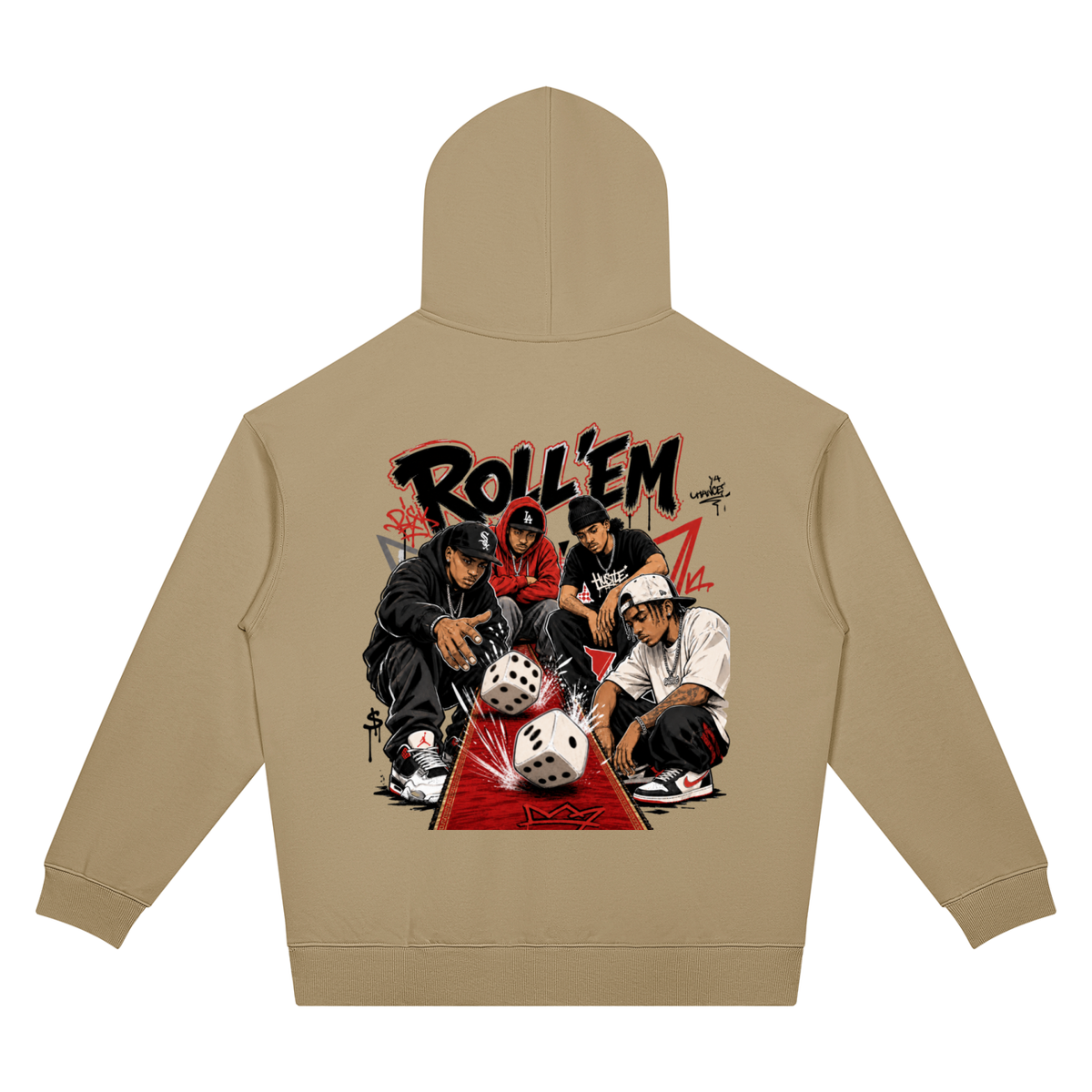 Dice Game Two-Sided Graphic Drop Shoulder Hoodie