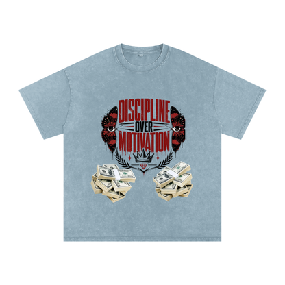 Discipline Over Motivation Snow-Washed Cotton Tee